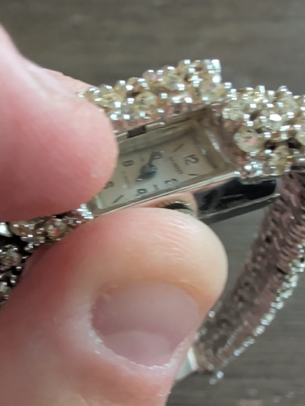 Vintage Art Deco  Peekaboo Watch Bracelet Sparkling Silver Rhinestone - Picture 2 of 12